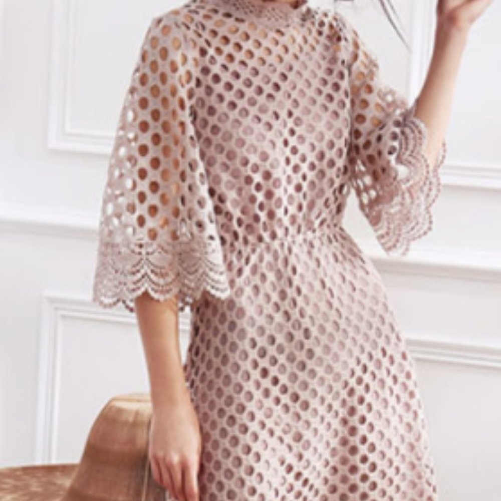 Pink/Mauve Cutwork Lace Midi Dress Brand New
